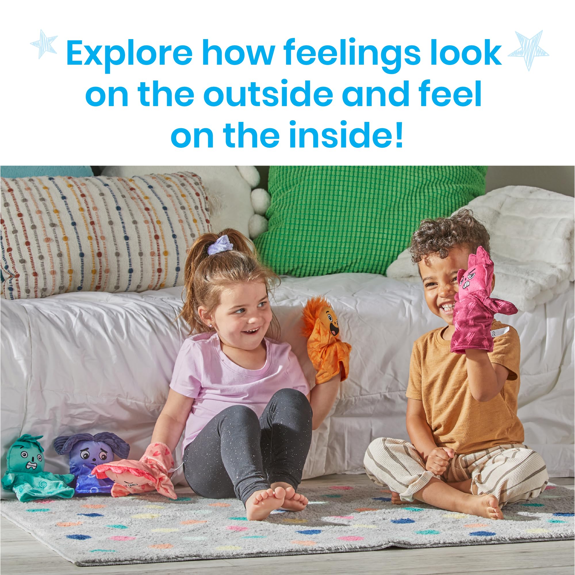 Learning Resources Feelings Family Hand Puppets Loved, Nervous, Frustrated, Lonely & Excited, Social Skills Activities - Image 3