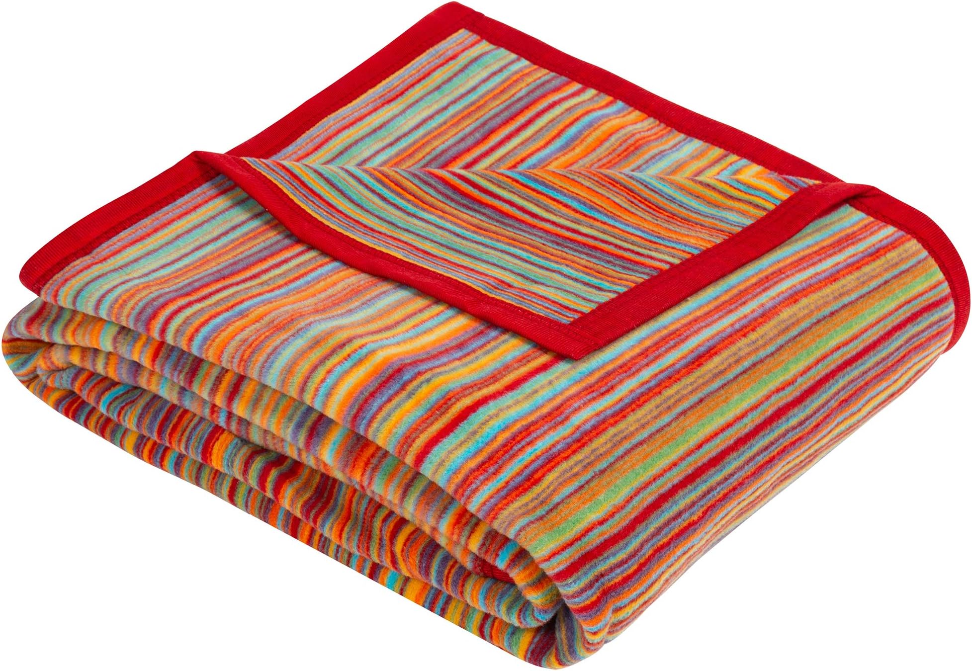 IBENAMalang cuddly blanket 100x150 cm - knee blanket colourful, cheerful striped blanket made of cotton blend, cuddly soft and pleasantly warm