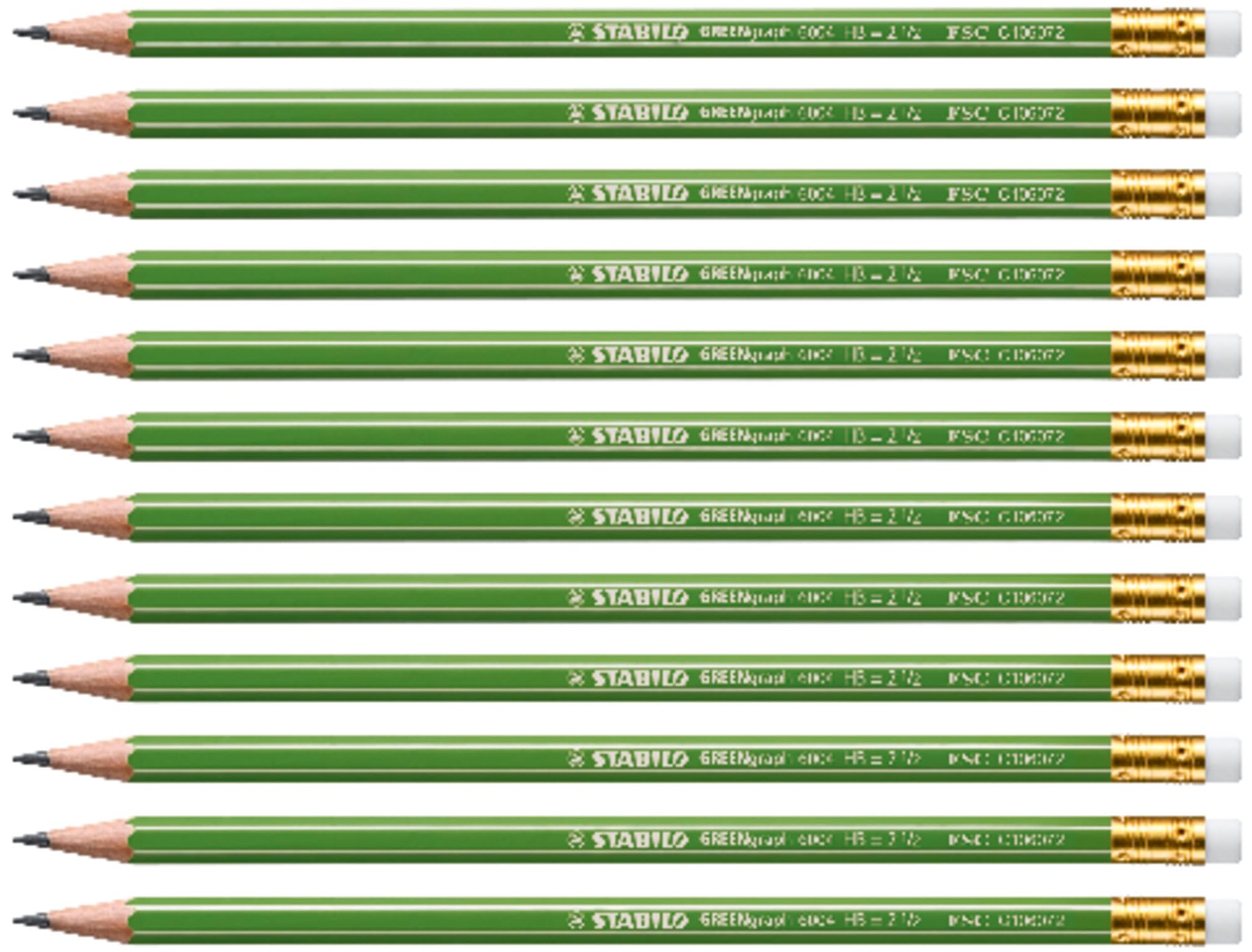 STABILO GREENgraph - FSC Certified Graphite Pencil with Eraser - Pack of 12 - Degree HB