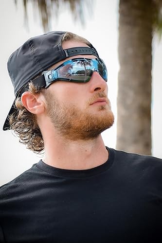 Miniatura 3 de Birdz Gafas Boogie de espuma negra acolchada para motocicleta, esquí, paracaidismo, 2 pares con espejo azul y lentes antiniebla amarillas