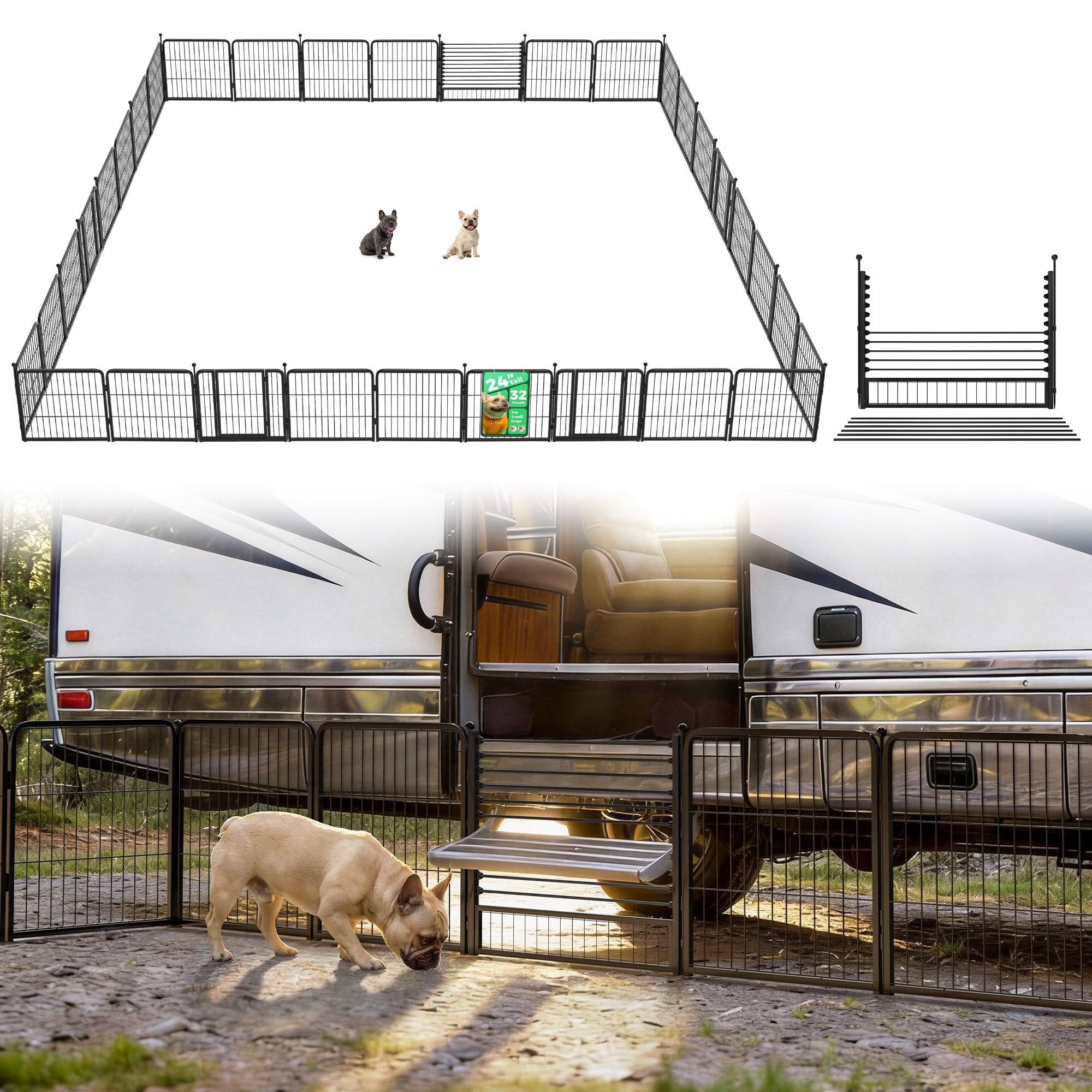 FXW Instant Dog Playpen with RV Step Grid for RV Camping, 24" H, 32 Panels