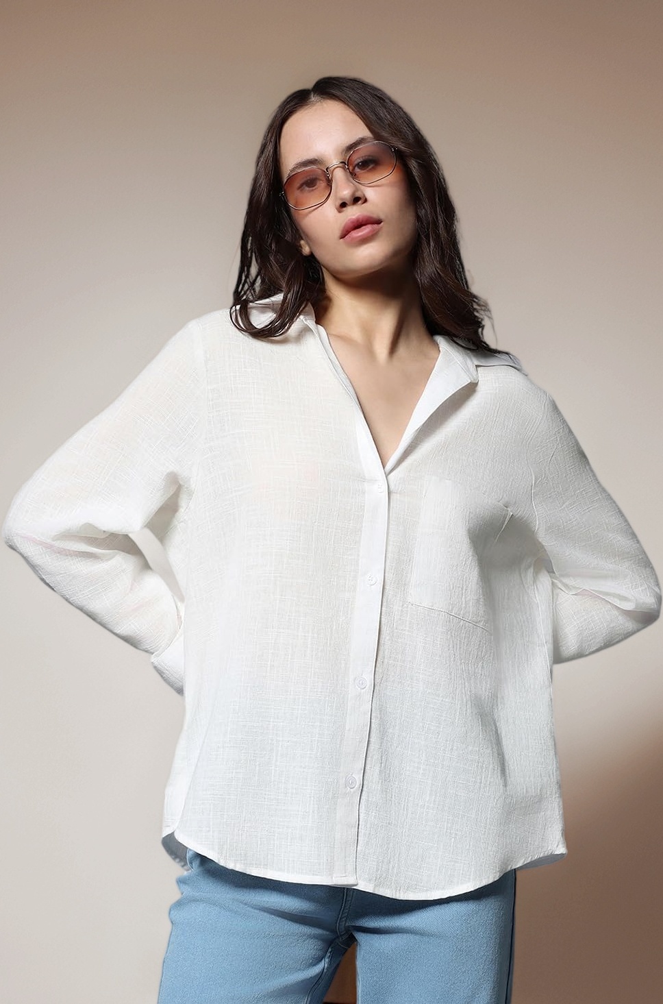 Classic Oversized Spread Collar Long Sleeves Cotton Casual Shirt