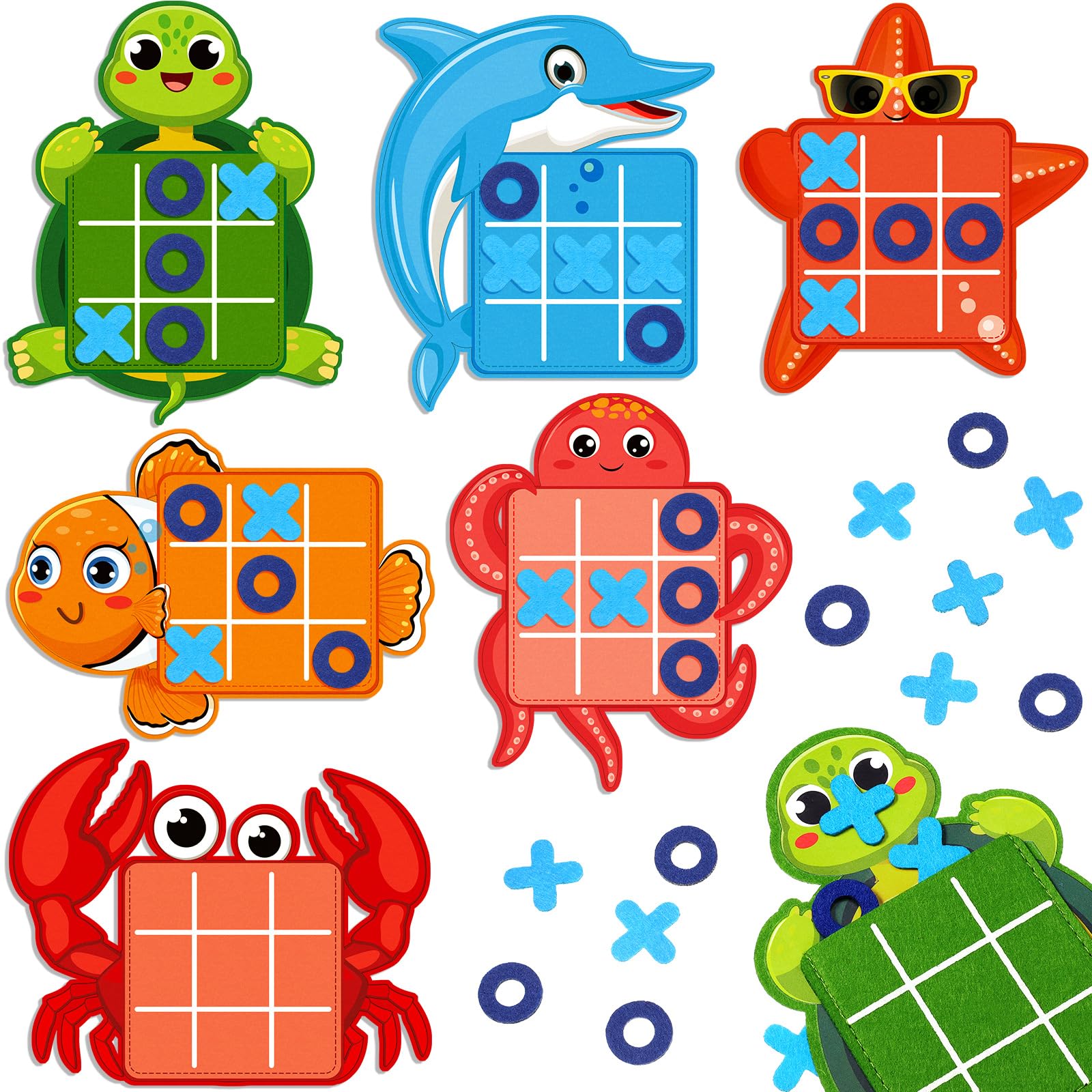 Blosssound 12 Pack Under The Sea Tic Tac Toe Strategic Board Game Party Favors Ocean Themed Party Games Sea Animals Turtle Fish Dolphin Birthday Favors for Ocean Bag Stuffers Gifts Supplies