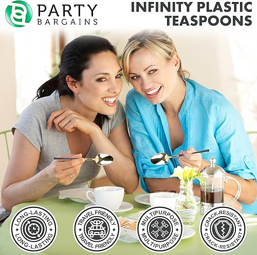 Miniatura 7 de Party Bargains Cucharitas desechables de plástico negro y dorado, utensilios de diseño moderno infinito, paquete de 40