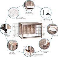 Vista 5 de DWANTON - Perrera con cojín, de madera, con puertas dobles, para interiores, XL, 43.3 pulgadas de largo, beige grisáceo