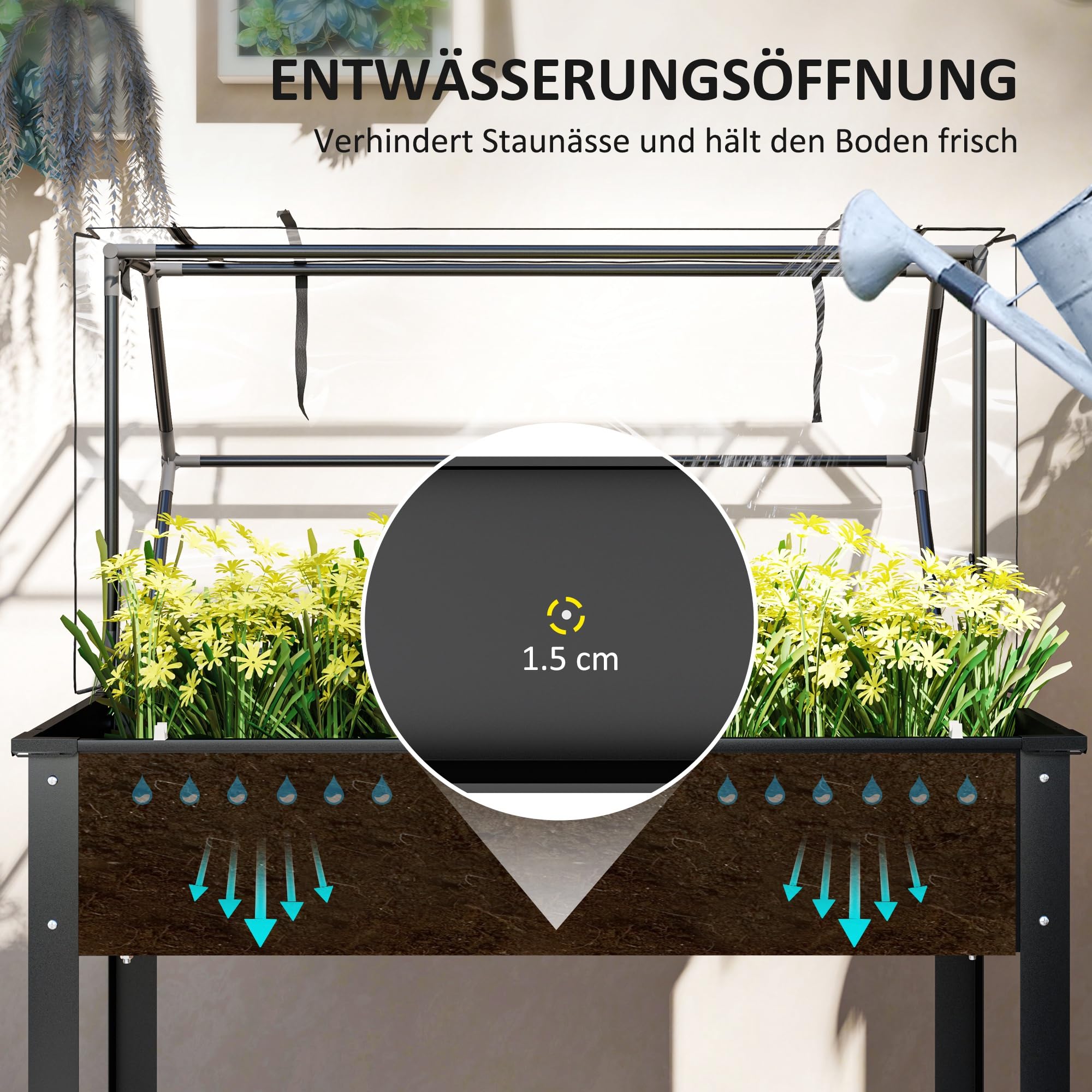 Outsunny Hochbeet mit Abdeckung Wetterbeständig 100 x 48 x 124 cm Schwarz