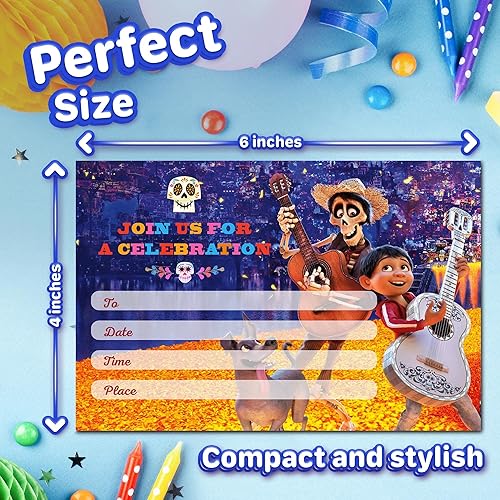 Miniatura 4 de Coco Tarjetas de invitación y sobres  20 invitaciones de relleno para fiestas temáticas y cumpleaños de niños, 3.9 x 5.9in, estilo postal