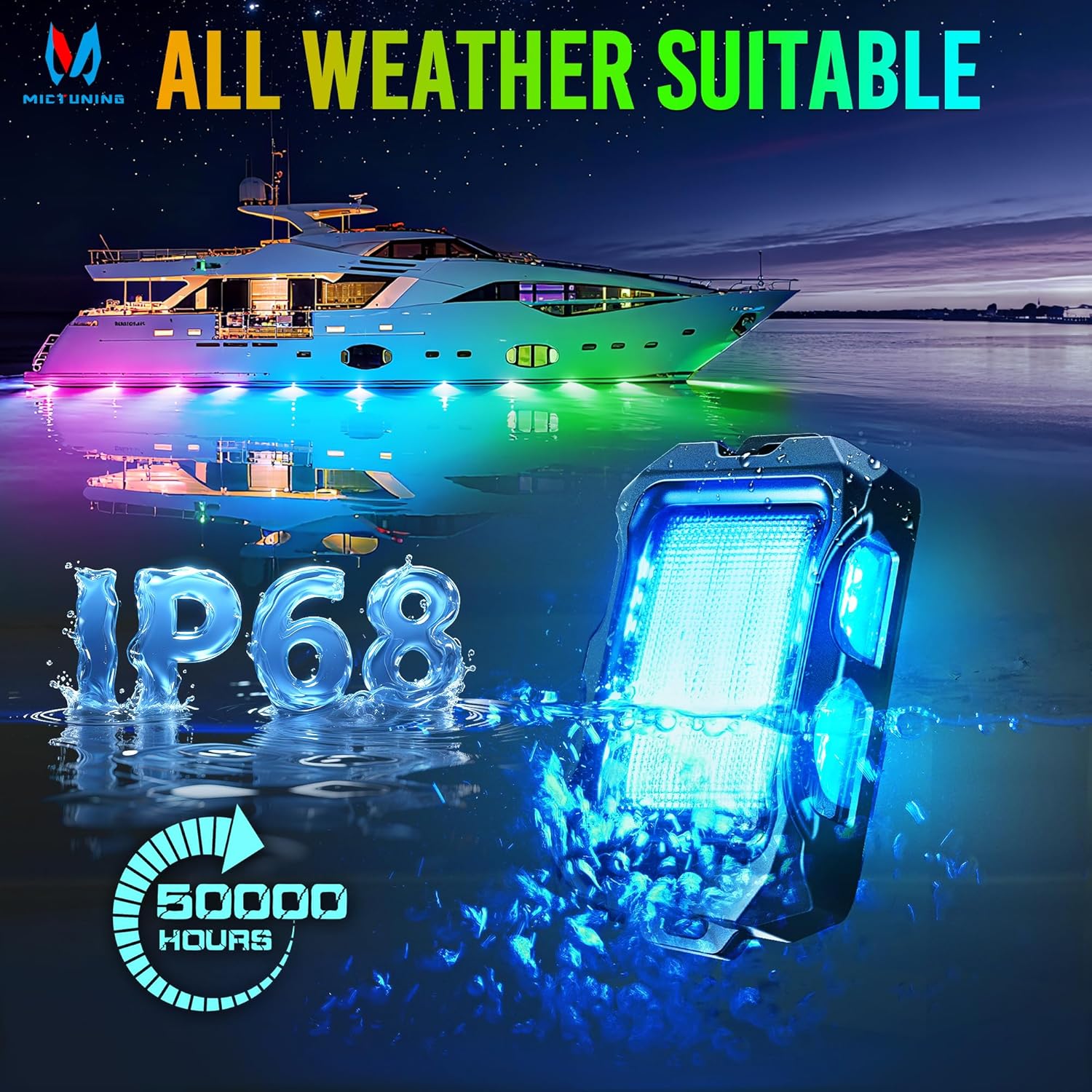 MICTUNING Q2+ MAX RGB+IC Rock Lights - 16 Pods Multi-Color DIY Effect Underglow Neon Kit, Individual Group Control, APP Music Sync, IP68 Waterproof