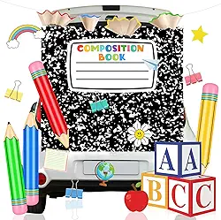 23 Pcs Back to School Trunk or Treat Car Decor Composition Notebook Banner Inflatable Pencil Balloon Boxes Pencil Shaving Stationery Cutout for Car Welcome Classroom Door Party Supplies