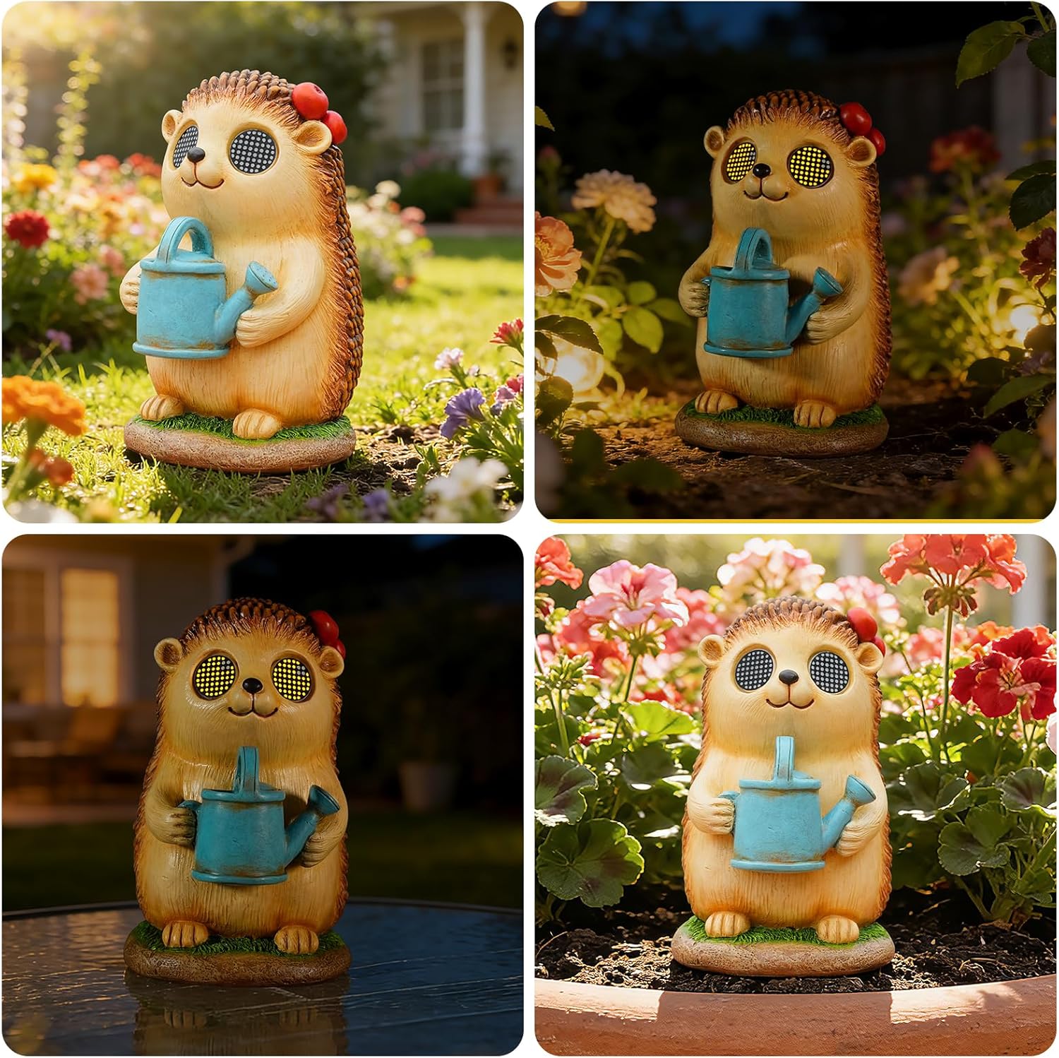 Garden Statues Hedgehog with Solar Moving LED Eyes Outdoor Animal Figurines Decorations for Patio Yard Lawn Ornaments Gifts for Birthday Easter Housewarming (Hedgehog)