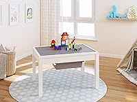 UTEX 2-in-1 Kids Activity Table with Storage Bins, Reversible Block & Toy Play Surface, White 32.2x22.2x20, Ages 3+