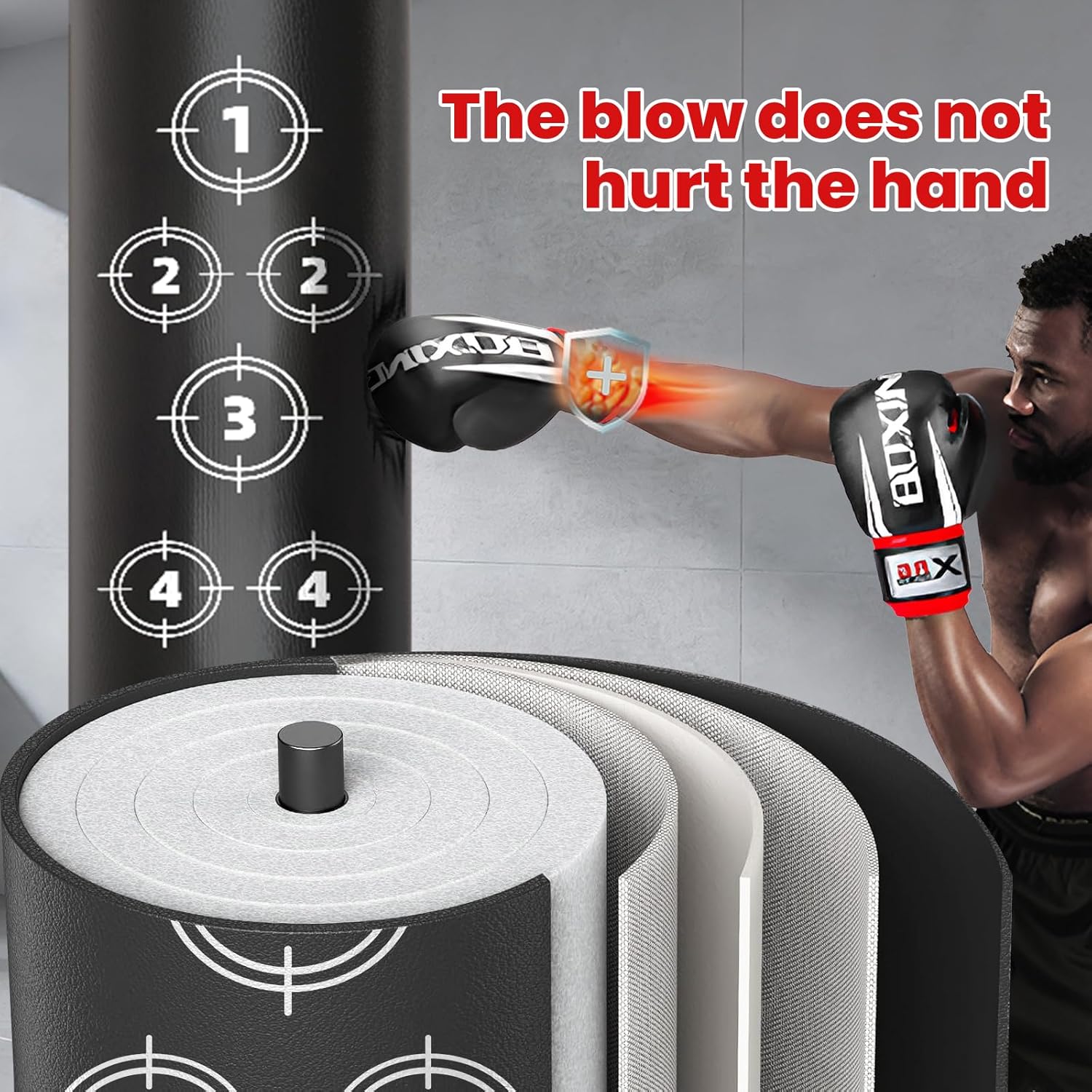 Freestanding Punching Bag with Gloves,Heavy Boxing Bag with Numbered Target Zones,Heavy Duty Full-Protection Base, Boxing Training Equipment