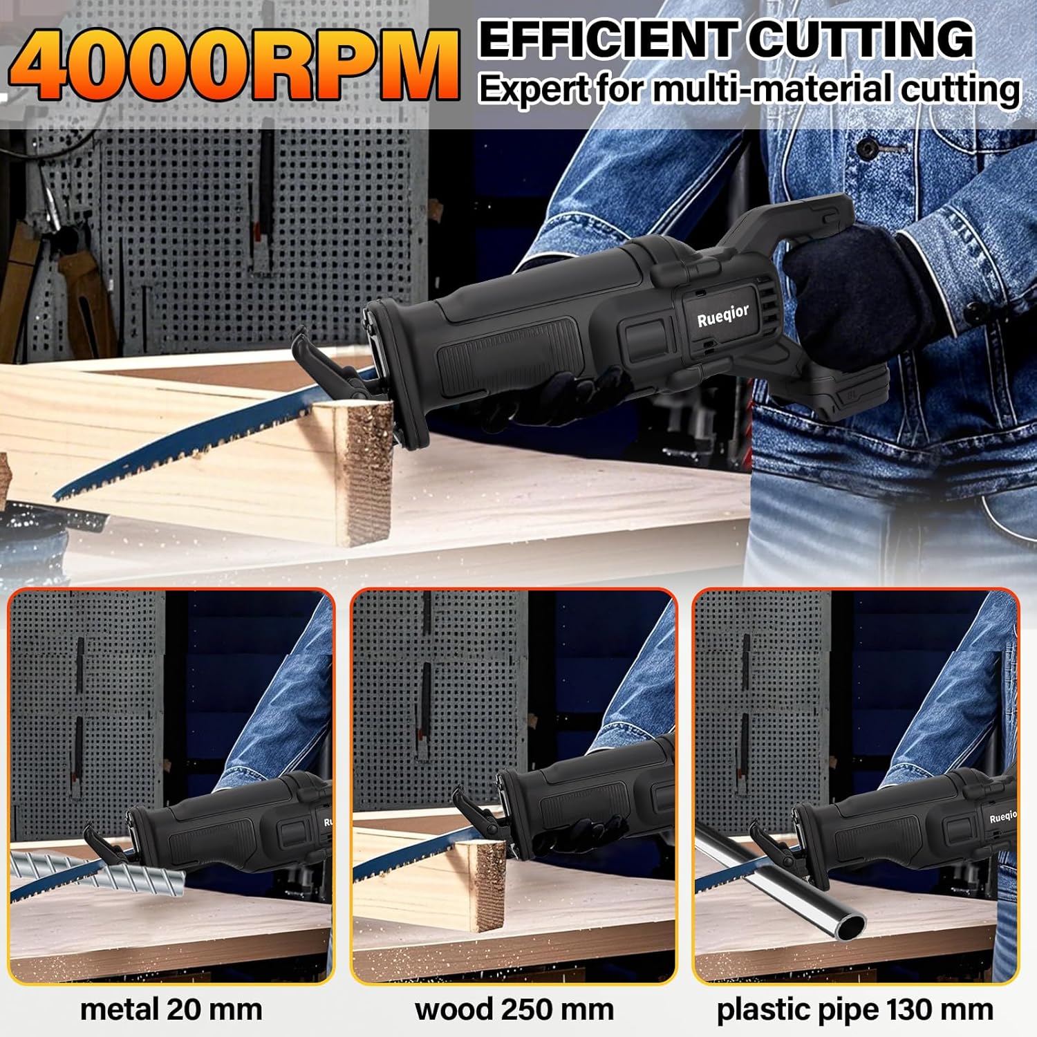 Cordless Reciprocating Saw for Dewalt 20V Battery, Power Recipro Saw Brushless Motor 0-4000SPM for Wood, Metal, PVC Pipe, Lightweight & Professional Power Tool(NO Battery)