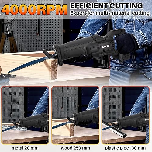 Miniatura 2 de Rueqior Sierra recíproca inalámbrica para batería Dewalt de 20 V, sierra recíproca eléctrica motor sin escobillas 0-4000SPM para madera, metal,