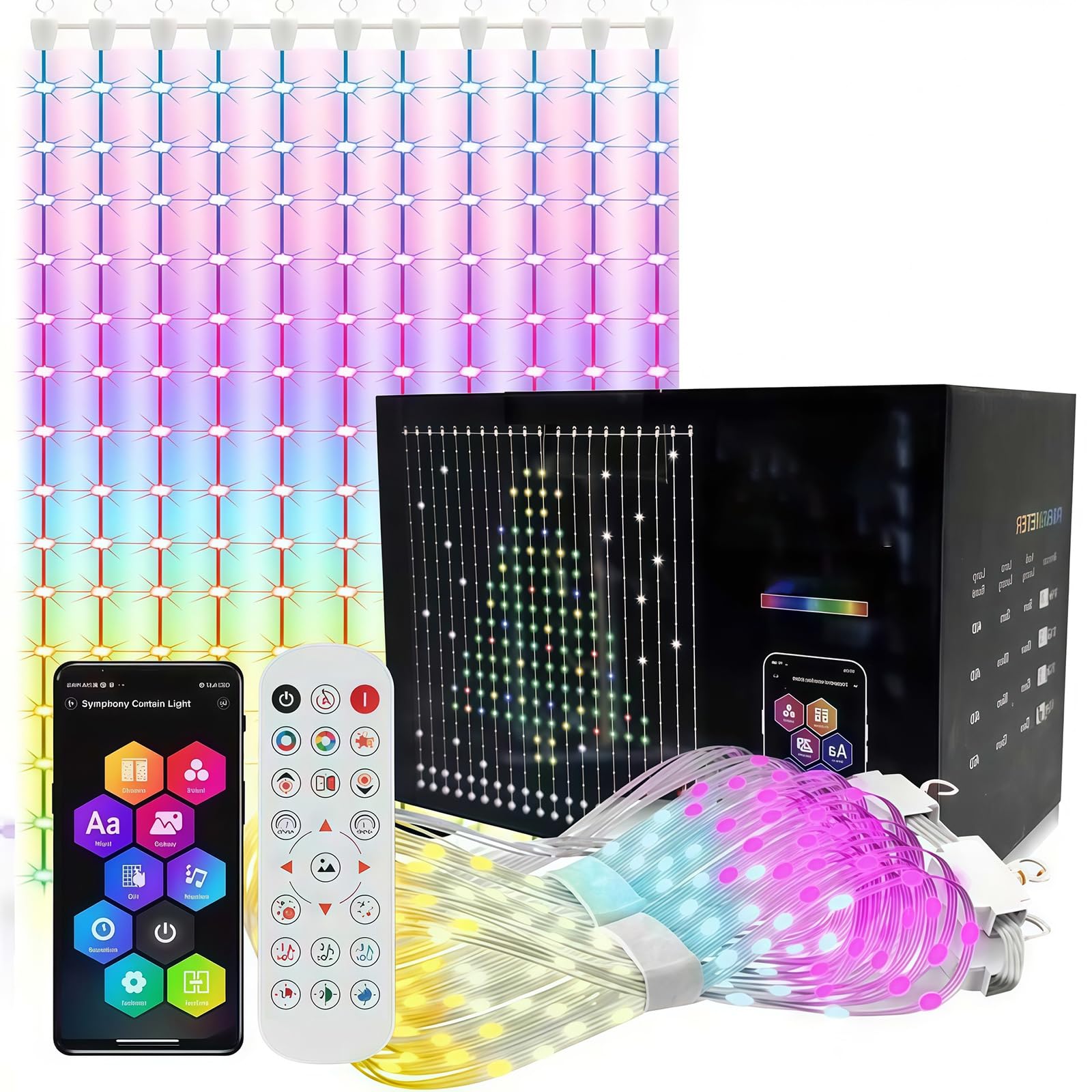 Inteligentne kurtyny świetlne, 400 diod LED z aplikacją i pilotem, dynamiczna zmiana koloru bajkowa girlanda żarówkowa, synchronizacja muzyki DIY do sypialni świąteczne dekoracje na Halloween