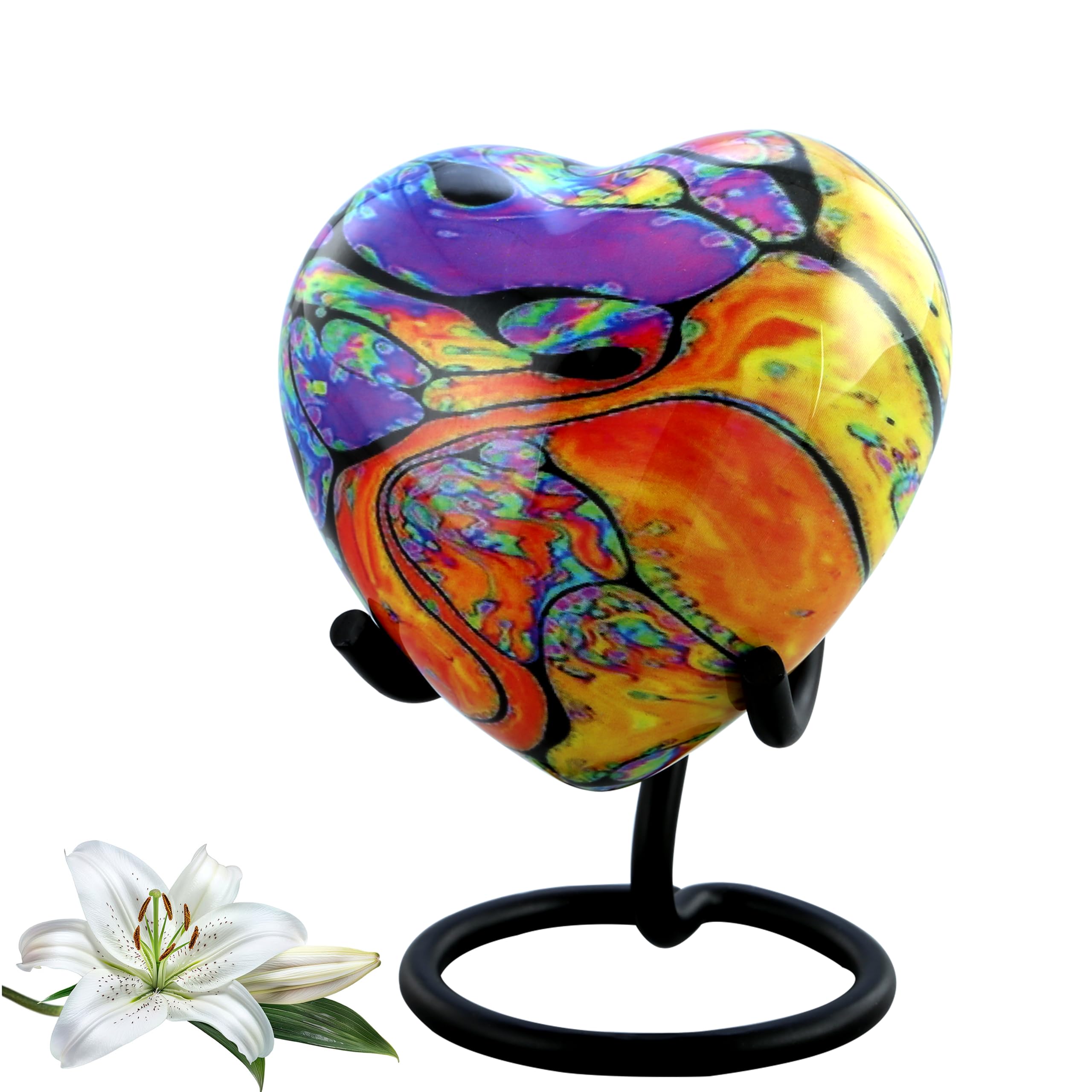 Modern Print Heart Keepsake Urn, Colorful Heart Cremation Urn for Ashes, Handcrafted Tie Dye Heart Urn