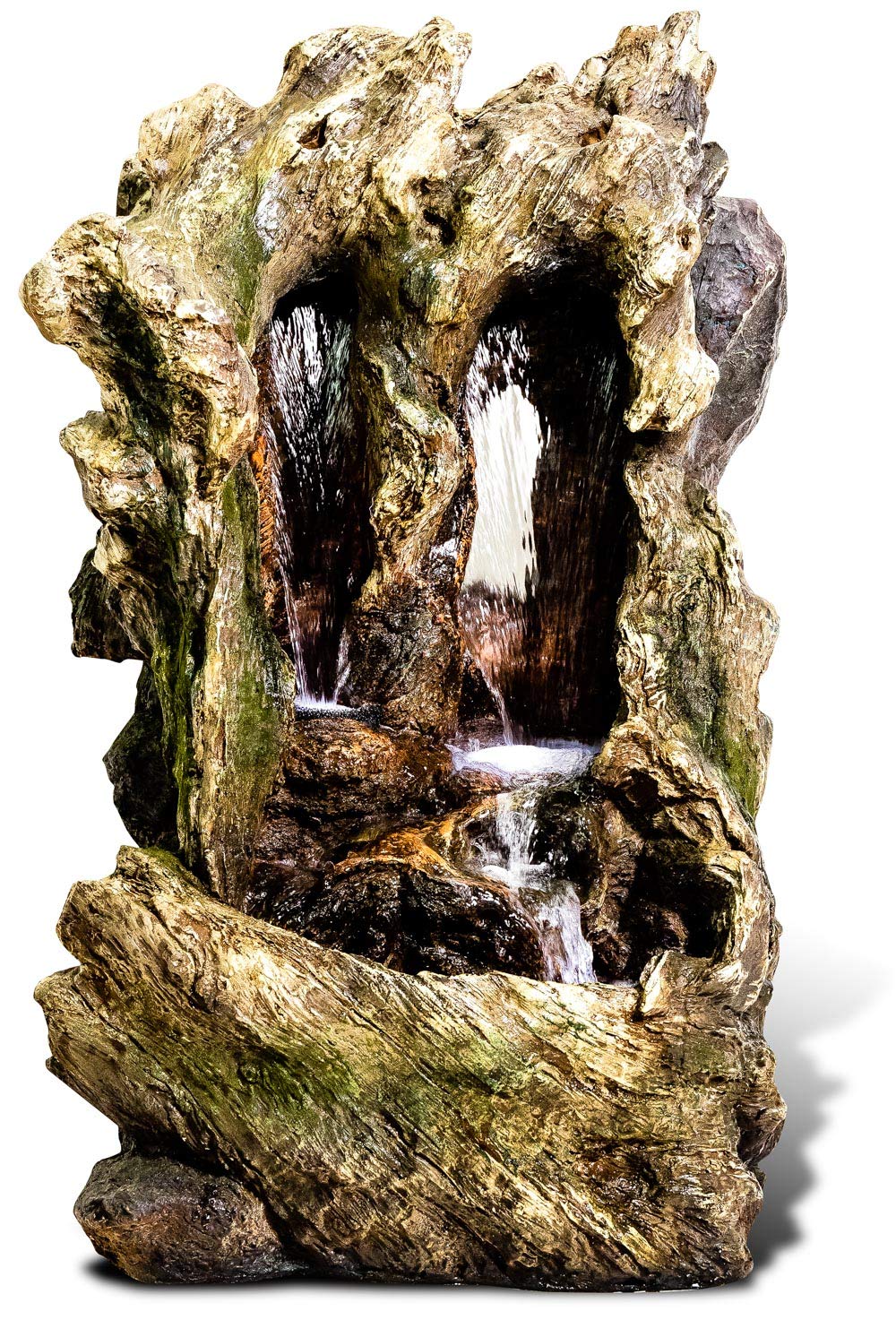 Easy Fountain Colorado Falls Water Feature – Mains Powered, No Plumbing, Outdoor Garden Fountain with Recirculating Pump and LED Lights, Polyresin, Patio & Garden