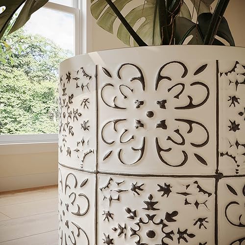 Miniatura 4 de EverNest Tristan - Maceta blanca y negra con soporte de pata de clavija de madera, maceta de 10 pulgadas, selectBase, impresión de estilo bohemio,