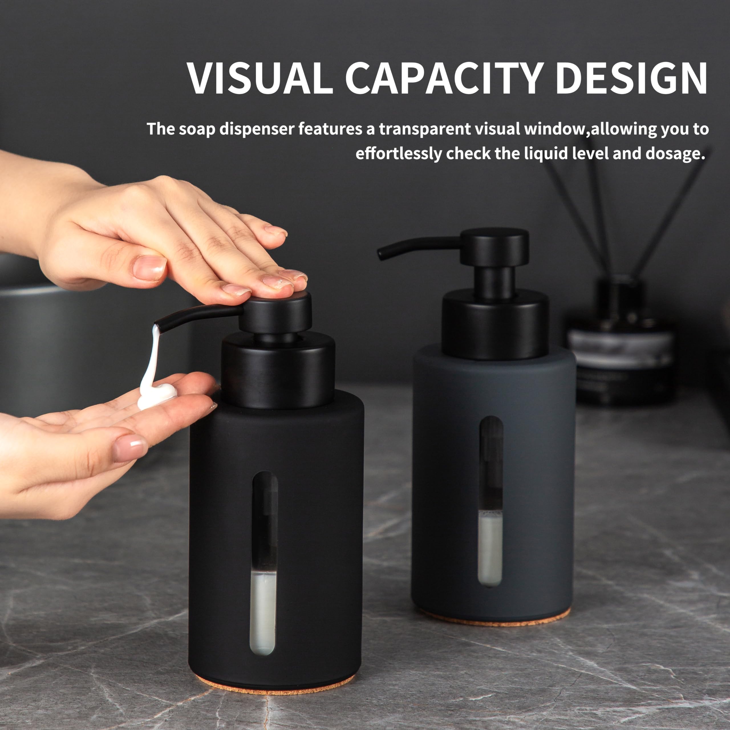 Enra Glass Soap Dispenser with Matte Stainless Steel Pump - Image 4