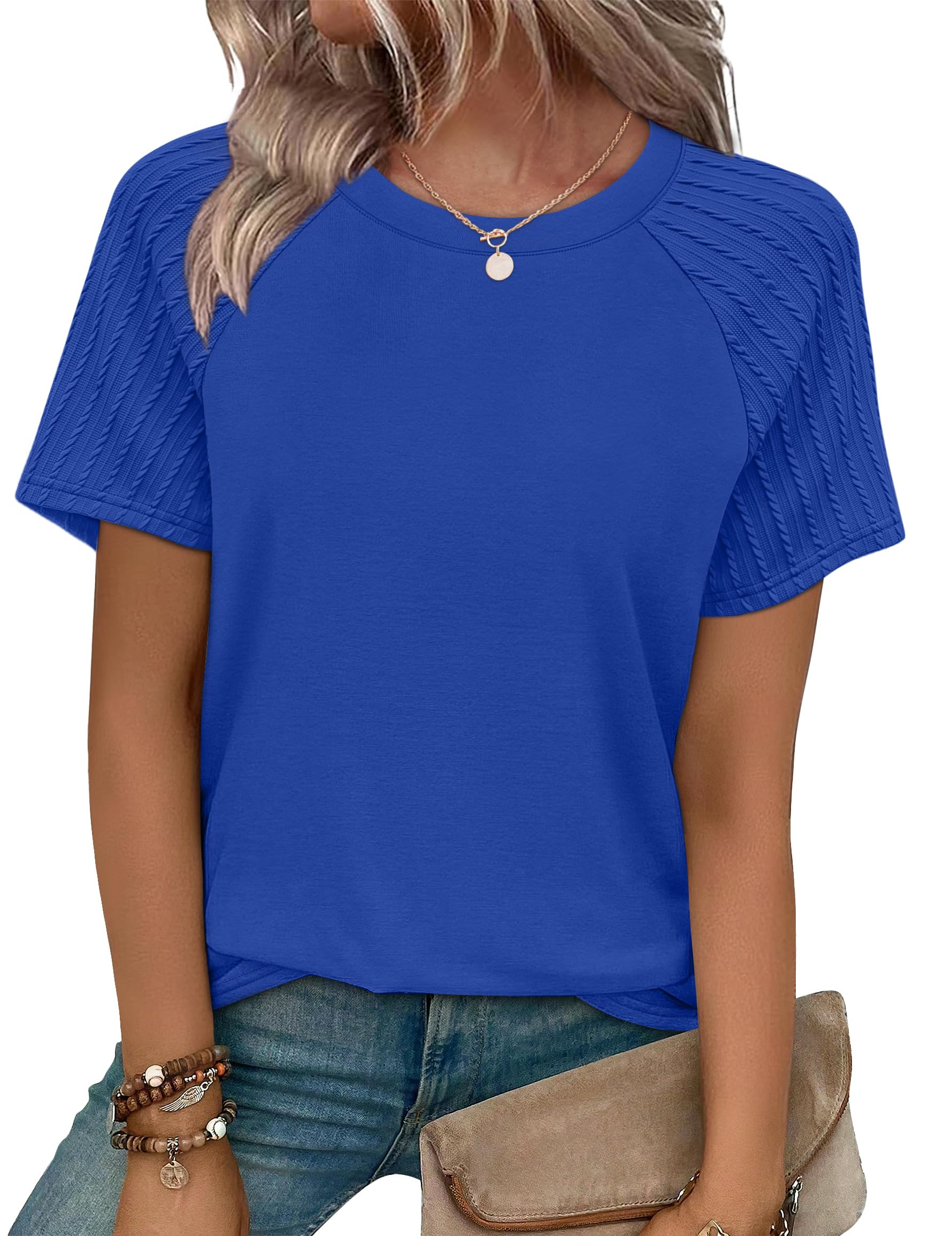 WIHOLL Summer Tops for Women 2026 Trendy Short Sleeve Shirts Crew Neck Tops Curved Hem Fashion Clothing