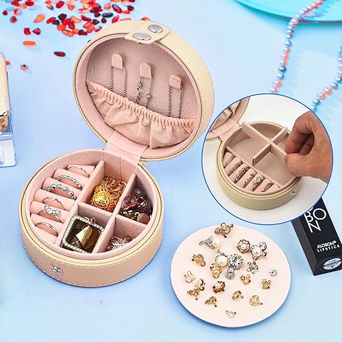 Miniatura 4 de FYTSDIK Organizador de joyas, estuche de joyería de viaje, caja de joyería pequeña, accesorios esenciales de viaje para mujeres, collar de anillos,