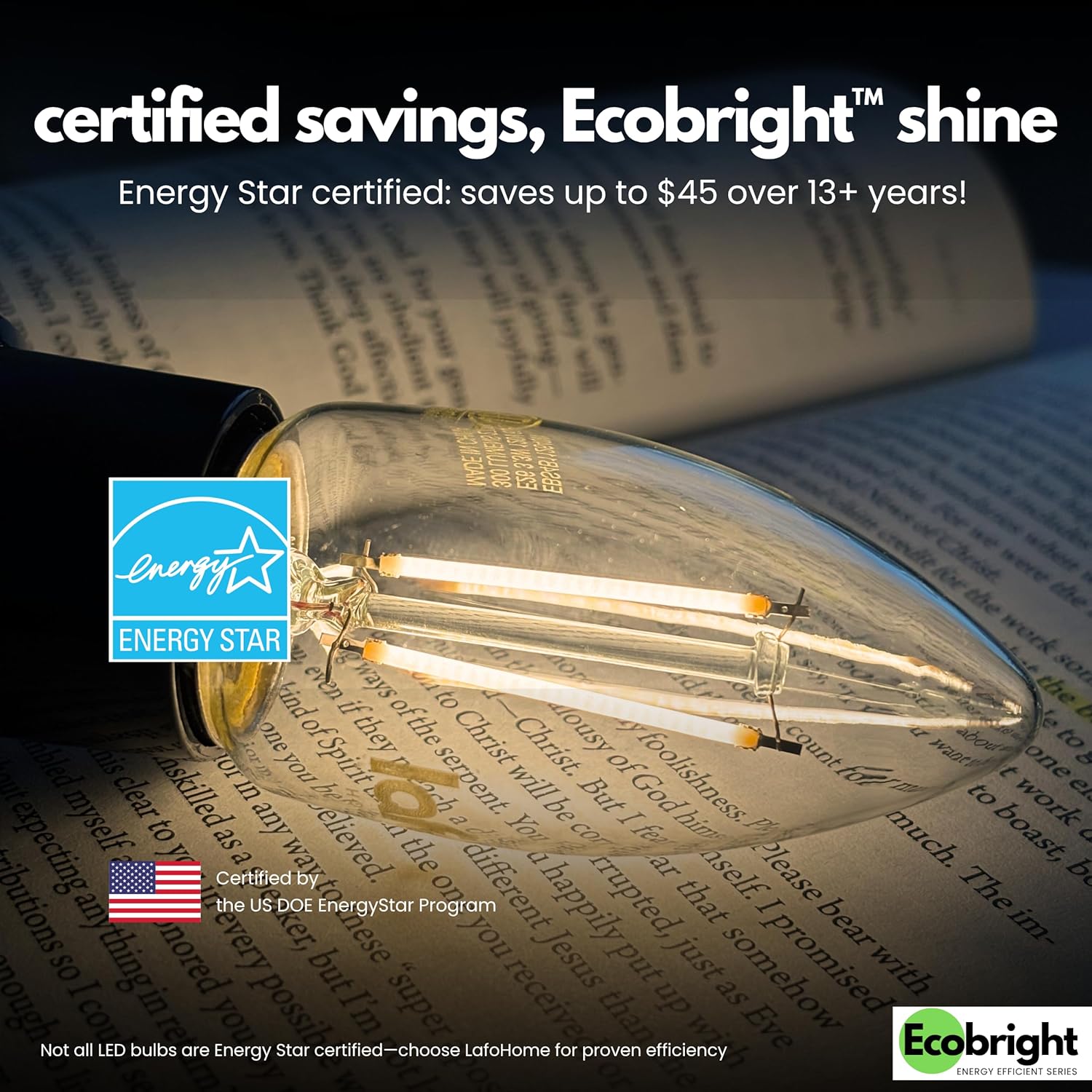 EcoBright Dimmable LED Candelabra Light Bulbs B11 Chandelier Bulbs 40W Equivalent E26 Base 2700K Warm White High CRI Flicker Free ETL and FCC Certified Decorative Filament Bulbs 4 Pack