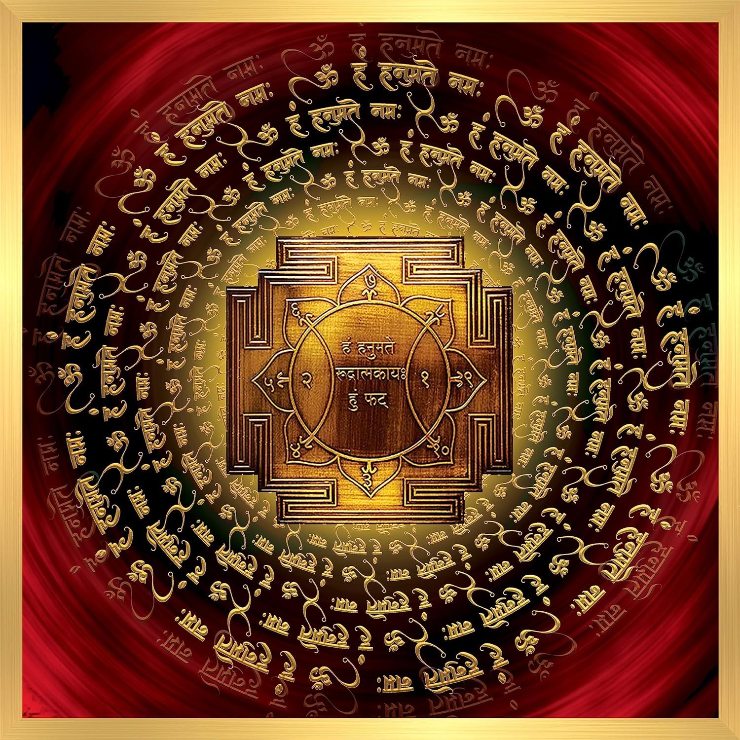 Tongari Om Hanumate Namah Mantra | Hanuman Ji Wall Painting with Frame | Photo Frame for Home | Living Room (12.99 X 12.99 Inch) (YMH-M)