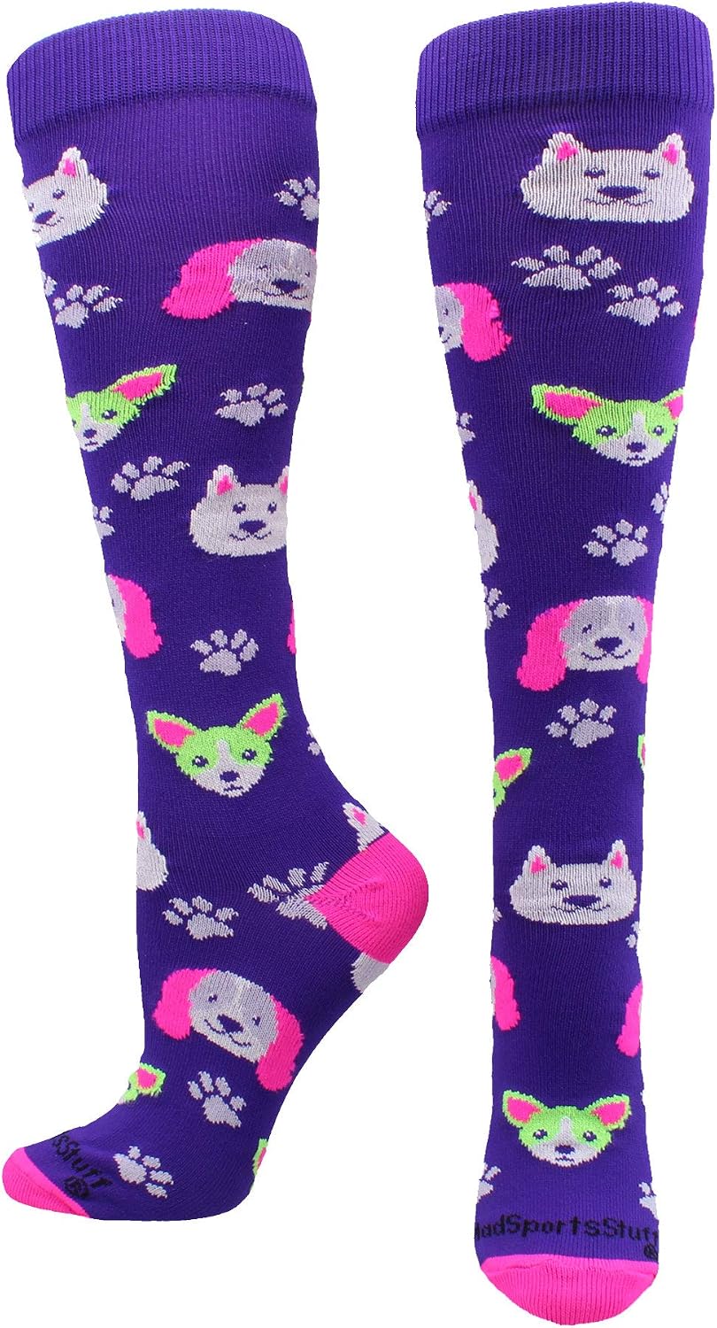 MadSportsStuff Neon Puppy Dogs Over The Calf Athletic Socks