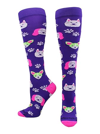 MadSportsStuff Neon Puppy Dogs Over The Calf Athletic Socks