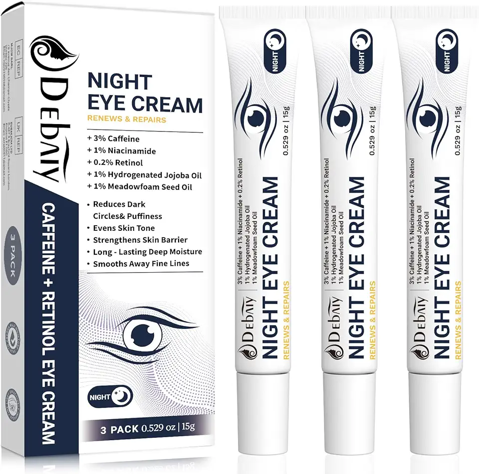 3% Caffeine Eye Cream for Dark Circles Puffiness & Bags Under Eyes Night Cream (3 Pack 15g Each)