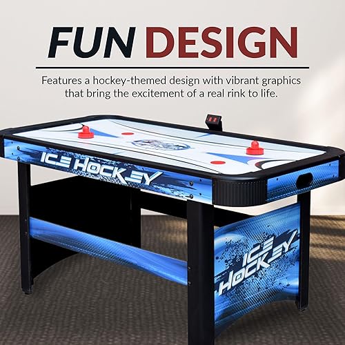 Miniatura 7 de Hathaway, mesa de juego de aerohockey de 5 pies, para salas de juegos familiares, con puntaje electrónico, discos y percutores gratuitos