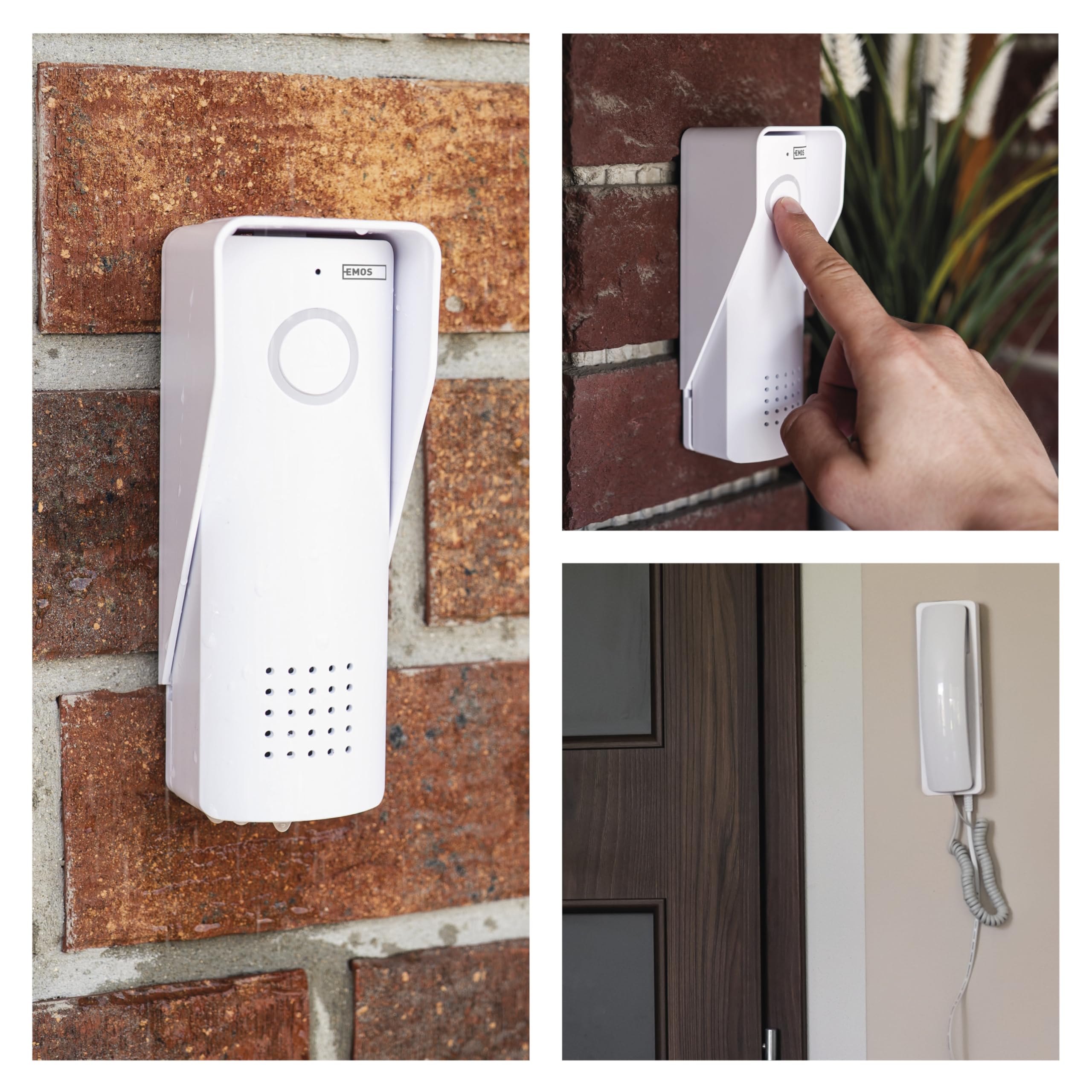 EMOS - Set di citofono audio, wireless - connessione wireless, design elegante - Kit audio/citofono con apertura porta - facile da usare - Connettore di alimentazione (230 V/12 V) - bianco