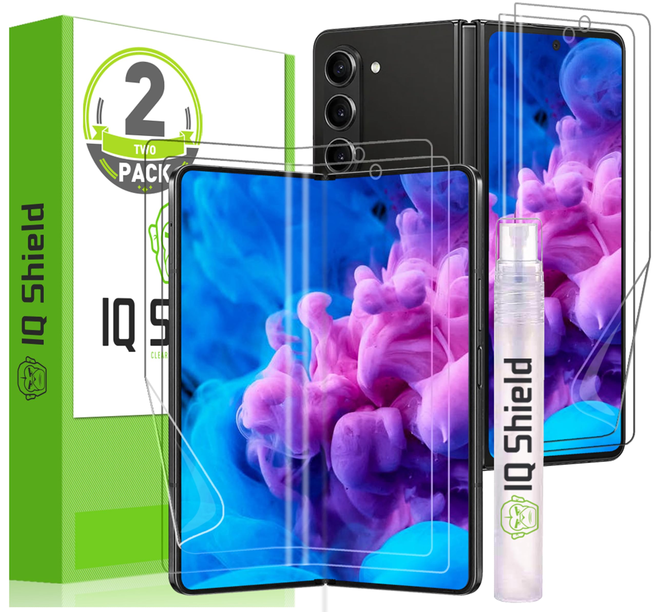 IQShield 2 Pack for Galaxy Z Fold 5 Screen Protector: Clear TPU Film, Bubble-Free Installation, Scratch-Resistant, Case Friendly, HD Clarity for Ultimate Protection. Fingerprint Unlock