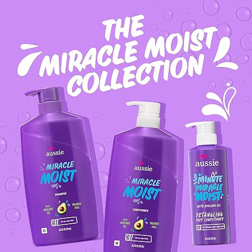 Miniatura 8 de Aussie Miracle Wet Shampoo y acondicionador con acondicionador profundo Miracle de 3 minutos, aceite de aguacate y jojoba, sin parabenos, hidrata y