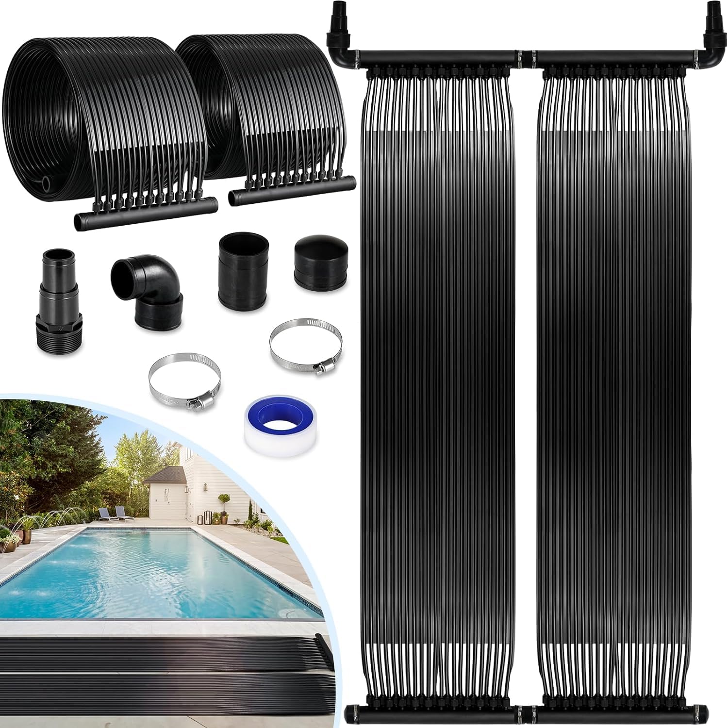 Solarkollektor Poolheizung 300x75 cm, Solarheizung Poolheizung, Pool Sonnenkollektor Pool Solarheizung für 2.1㎡ Schwimmbad bis 12000L Wasserinhalt Solarmatte heizmatte Satz UV-beständiger Erweiterbar