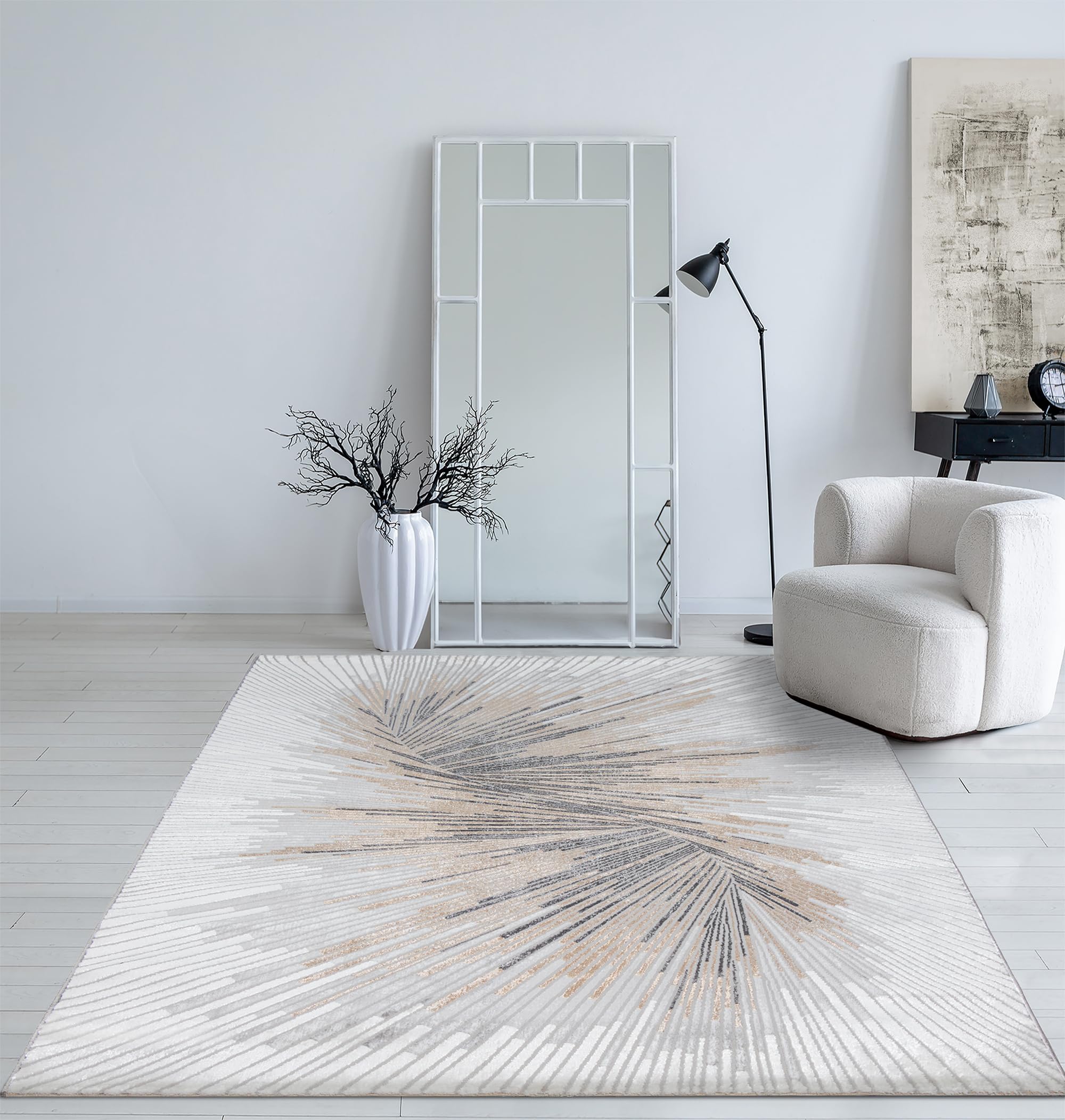 Mia's Teppiche Cielo Tapis Moderne Dense à Poils Courts, Salon, Chambre à Coucher, Brillant élégant, Fibre Brillante, Effet très Profond, Plume, Grey, 160 x 230 cm