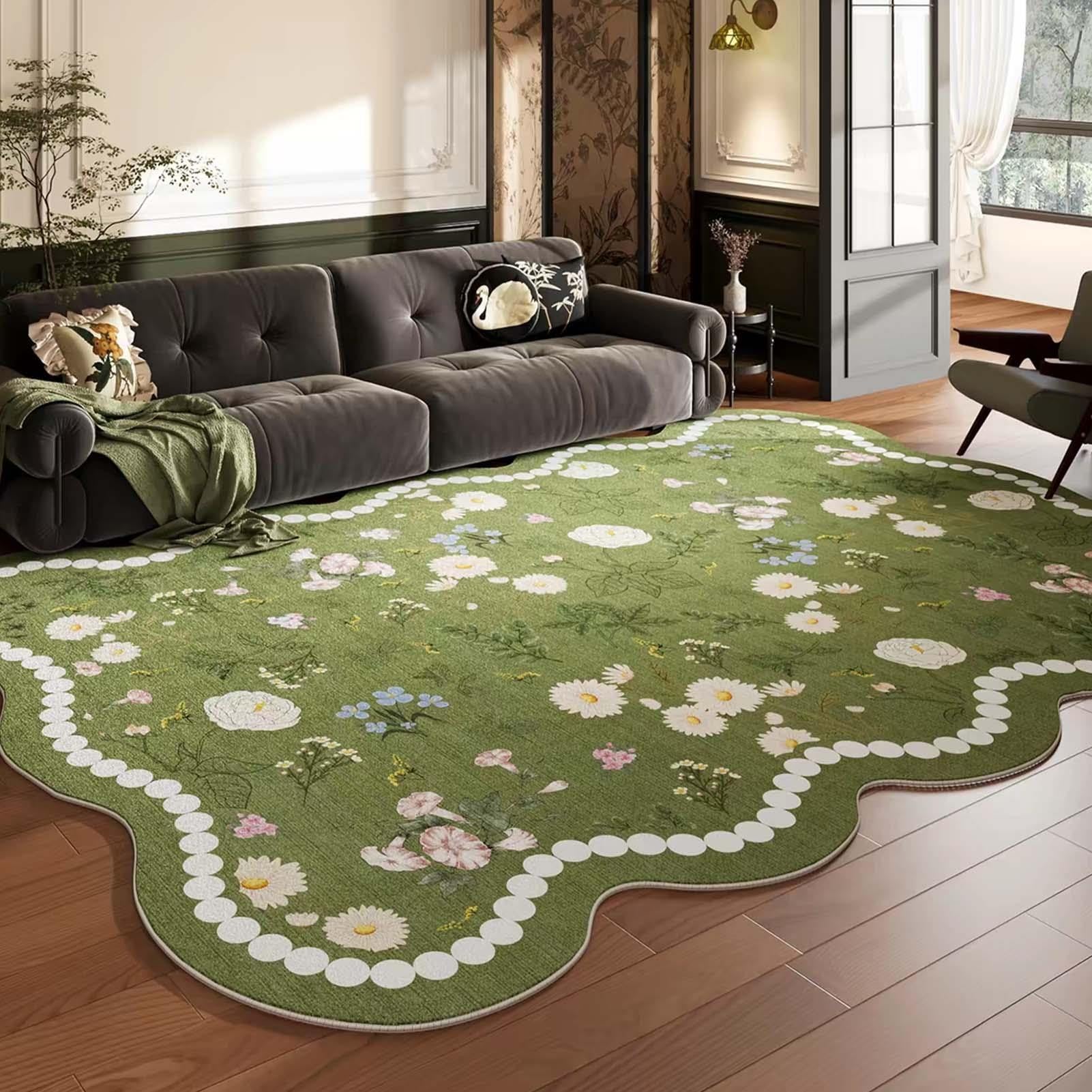 Teppich mit geblümtem Muschelmuster, Wohnzimmerteppich aus Kunstwolle, Teppichs mit geblümtem Vintage-Muster, für Schlafzimmer, Eingangsbereich(140x200cm)