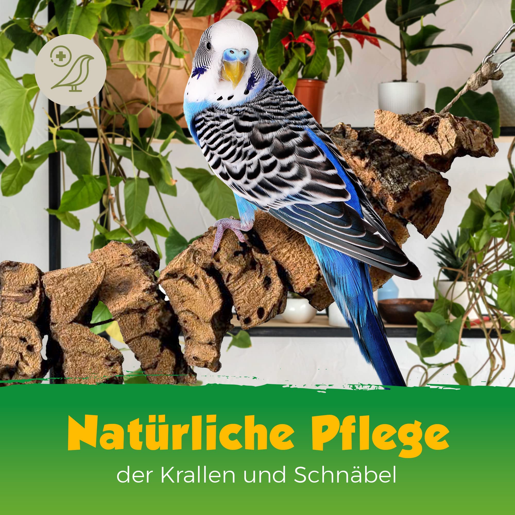 Balançoire à grignoter en écorce de liège | 70 cm | Jouet pour oiseaux | Matériau naturel liège
