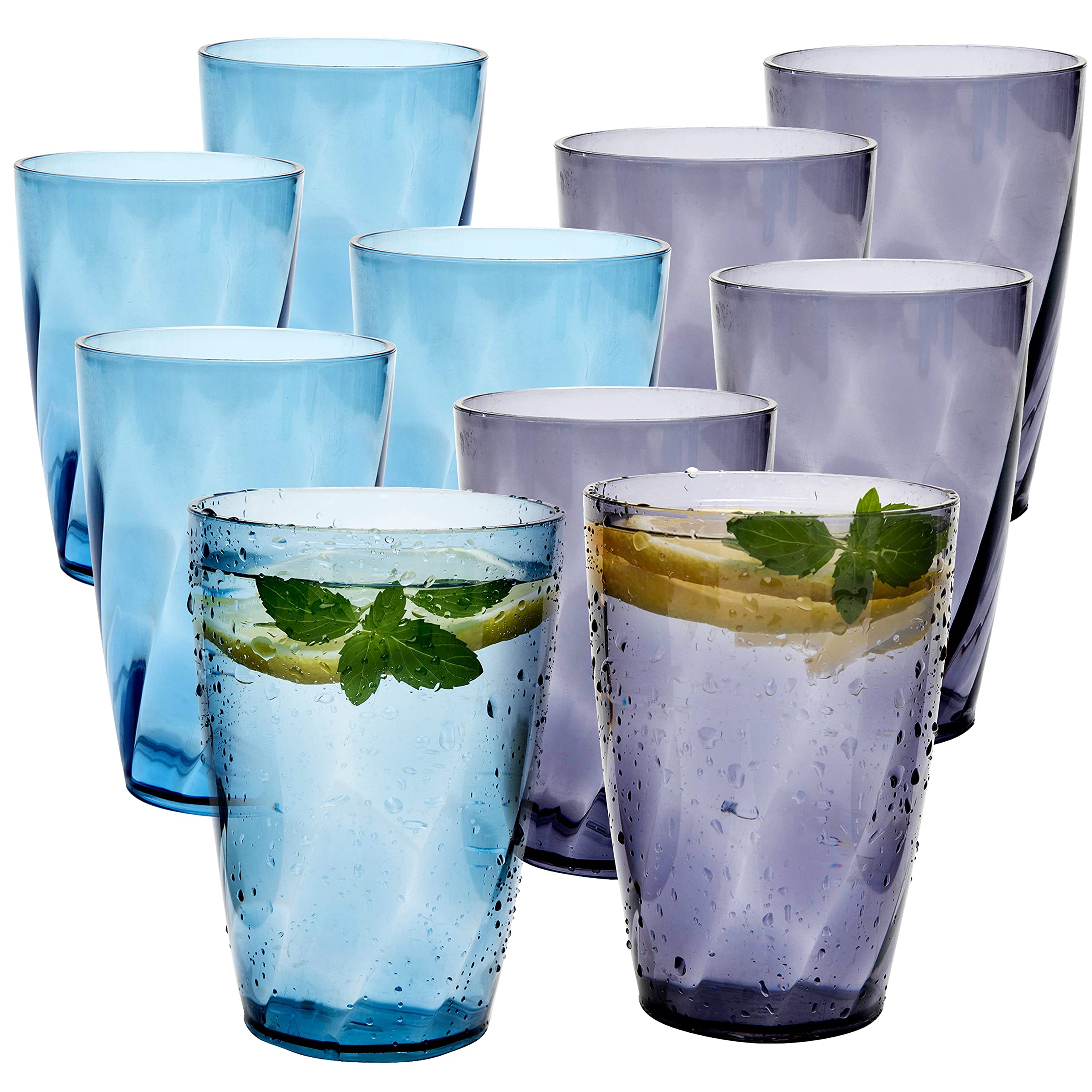 G Store Unbreakable Plastic Water Cup, 10 Piece Set, 16 oz, Large Water Cup (Blue. Gray)