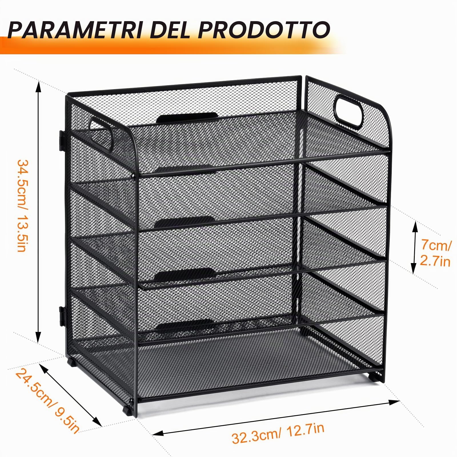 Organizer da Scrivania, Vassoio Portadocumenti a 5 Ripiani, Portadocumenti in Rete con Maniglia, Organizer per Cartelle A4, Nero