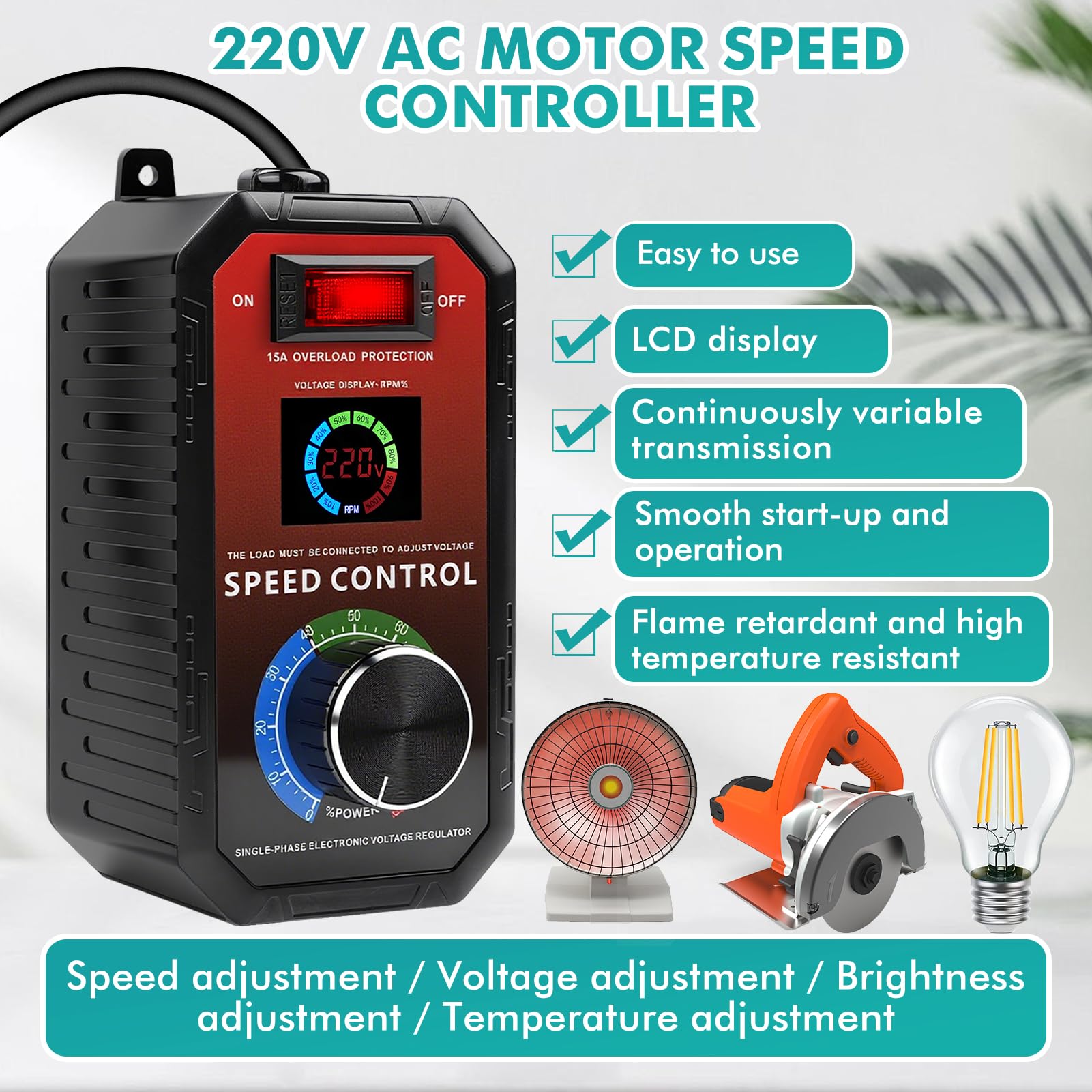 Regolatore Velocita Motori 220V Regolatore di Tensione Smerigliatrice angolare Soffiatore Trapano elettrico Stabilizzatore di Tensione display LCD variatore di velocità 220V 15A Spina europea