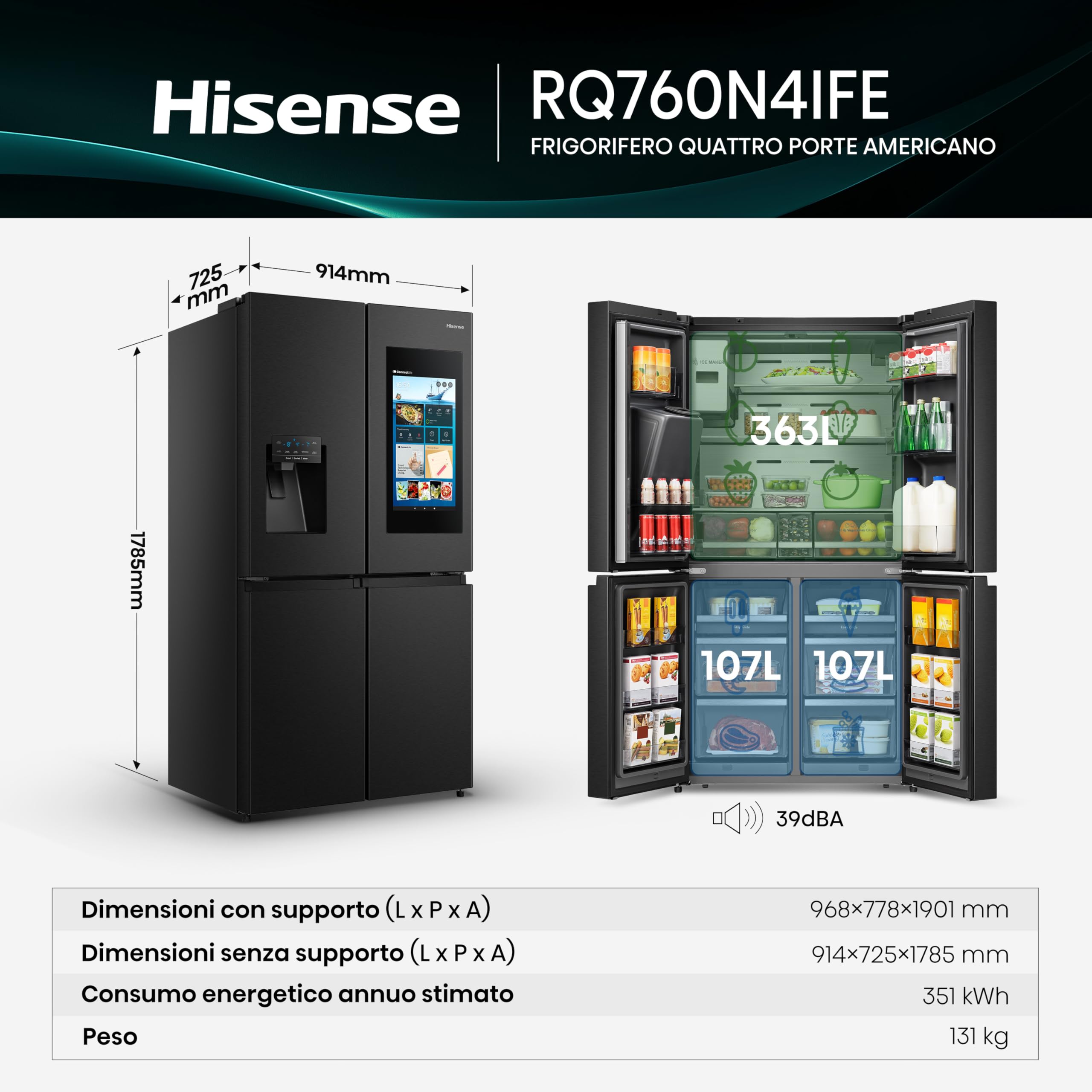 Refrigeratore Americano Hisense RQ760N4IFE 577 L Black StainlessSteel - Dettaglio