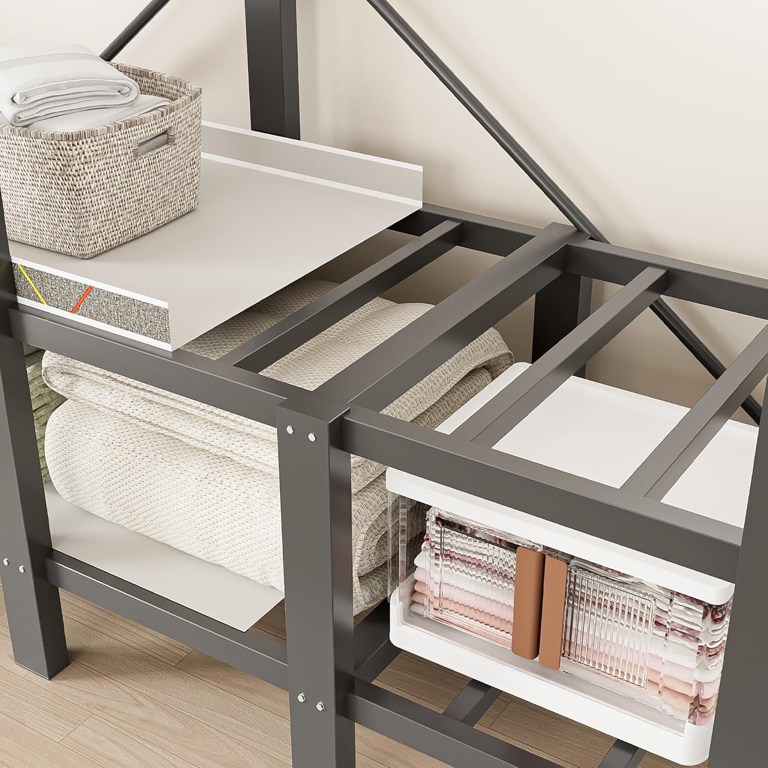 49.2in Heavy Duty Portable Closet with Cover, 1500lbs Foldable Covered Metal Clothing Wardrobe Closet System, Heavy Duty Garment Rack for Hanging Clothes, for Bedroom,Apartment,Rental Property,Gray