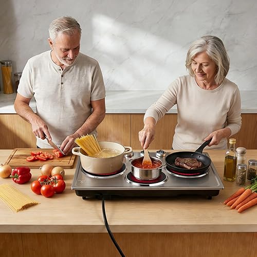 Miniatura 7 de CUSIMAX Hot Plate,1800W Triple Infrared Burner, Independent Temperature Control,Electric Stove Can Simultaneously Cook Three Dishes,Compatible for