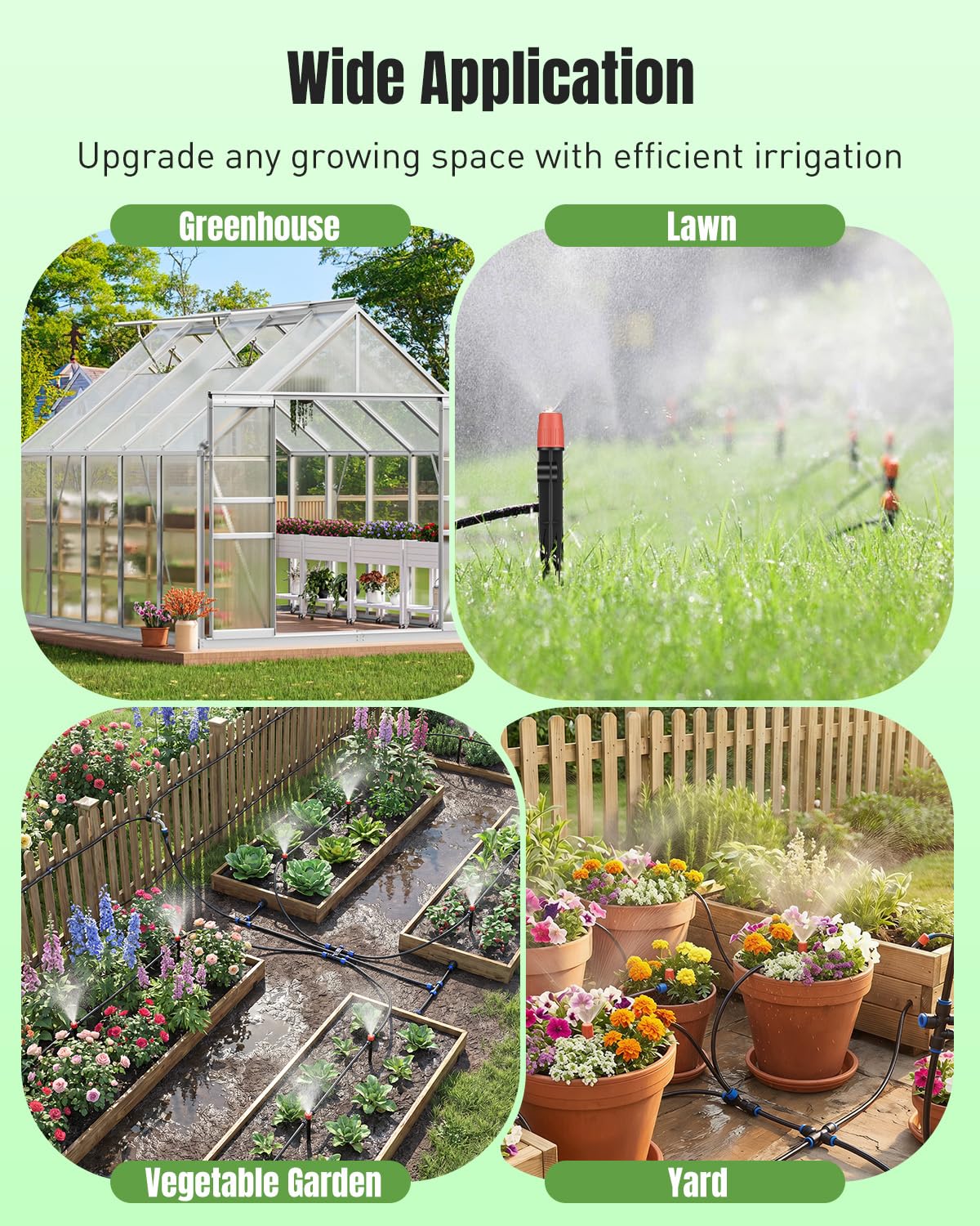 Pawfly Kit di irrigazione a goccia con connettore da 70 m, sistema di irrigazione da giardino, con tubo da 13-16 mm (10 m) e tubo da 4-6 mm (60 m) e accessori, per serra e prato
