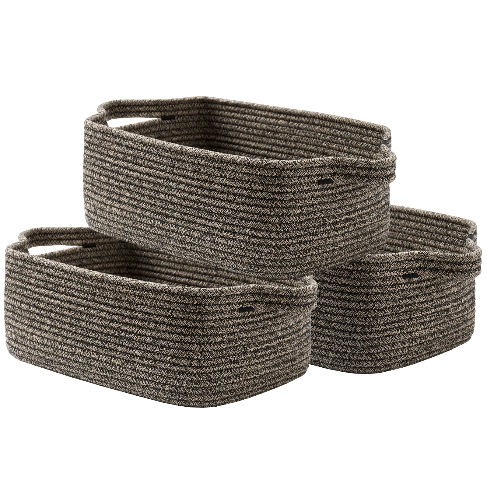 KALLAX Small Woven Basket, 14 x 10 x 5.6 Inches, Small Storage Baskets for Organizing, Gift Baskets Empty, Cute Rope Shelf Closet Storage Bins for Shelves, Dog Toy Basket, Black &amp; Brown Mixed