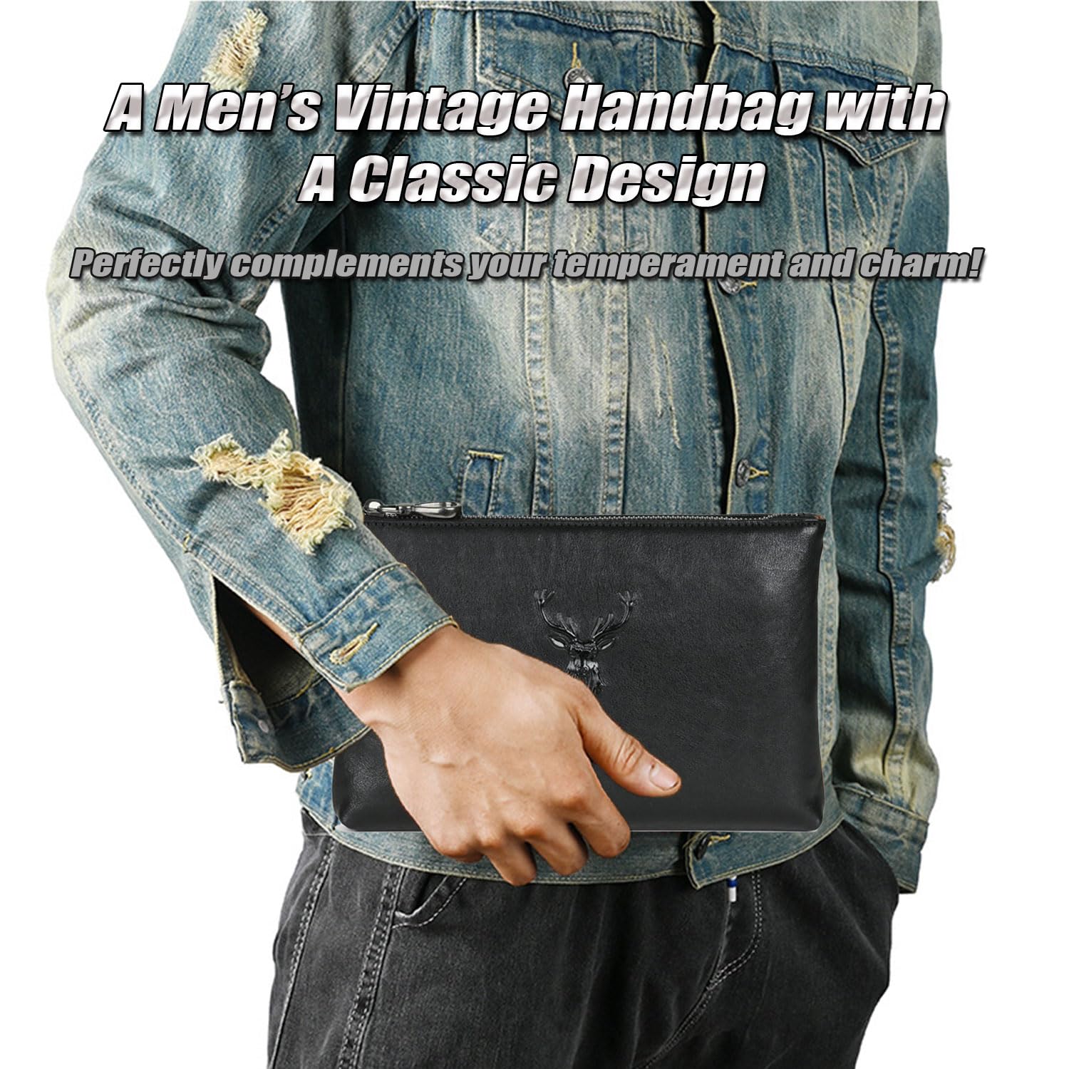 Bolso de Mano de Cuero de Curtido Vegetal para Hombre, Cartera de Mano Lujo, Bolso de Negocios Multiusos, Bolsos Grande, Clutch Tablet 9.7 Pulgadas