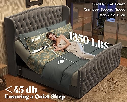 Miniatura 5 de AMERLIFE Base de cama ajustable tamaño Queen de 51" de altura con cabecera tapizada en terciopelo y acolchado con botones capitoné profundos, cama