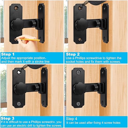 Miniatura 6 de CYEAH Pestillos de puerta resistentes de 90 grados, pestillo abatible, cerradura de cerrojo de puerta de seguridad, cerradura de puerta corredera de