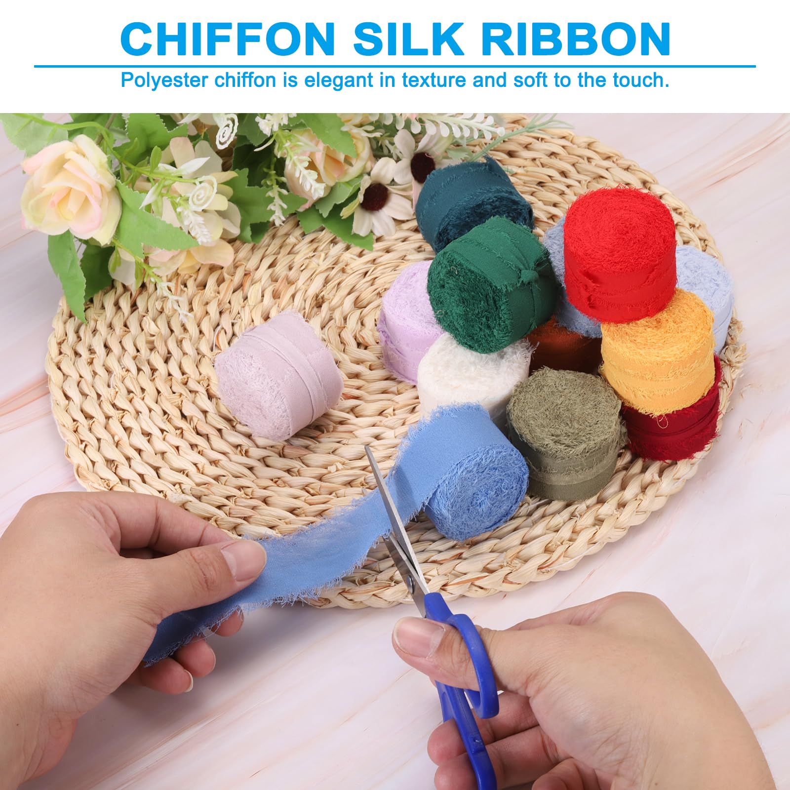 PATIKIL 1" x 7 Yards Chiffon Silk Ribbon, 3 Rolls Handmade Fringe Fabric for Wedding Invitation Bridal Bouquets - Image 4
